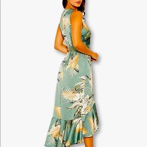 Floral Satin Wrap Frill Dress - US6/UK10